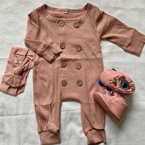 Girls Rib Cotton Set , Color is Dusty Pink for outfit
